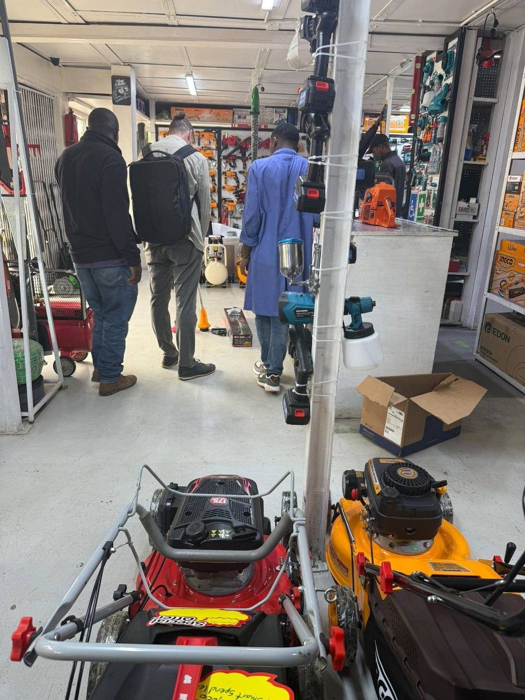 Lawn mowers displayed on the OHGS showroom floor