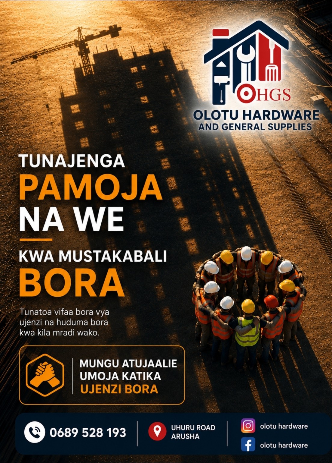 OHGS Tunajenga Pamoja construction campaign showing a coordinated team of site workers